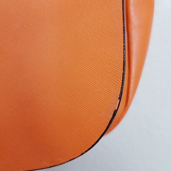 VITTORIA NAPOLI ITALY Saffiano Hard Leather Crossbody Bag Purse Orange Gold - Picture 11 of 12